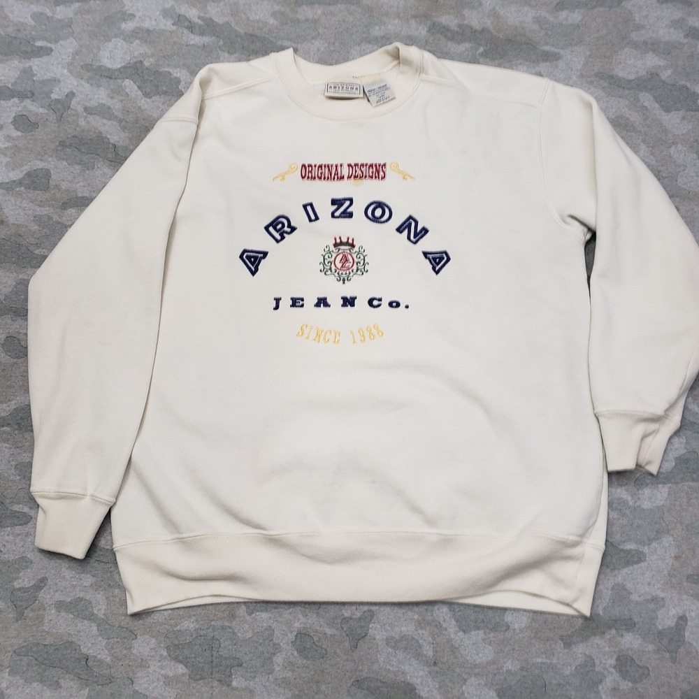 Vintage Arizona Sweatshirt Mens Medium Beige Embroidered Y2k Pullover